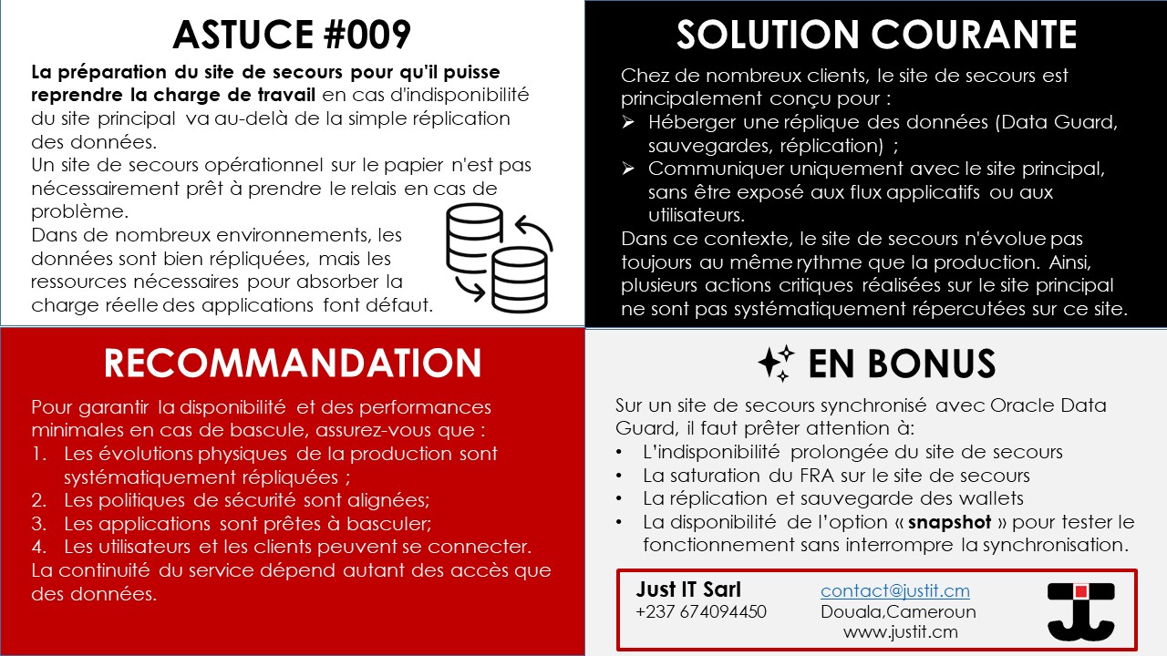 Lire la suite à propos de l’article Astuce #009 : Préparez votre site de secours à supporter la charge de la production.